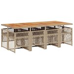vidaXL Ensemble à manger de jardin et coussins 9 Pièces beige Poly rotin