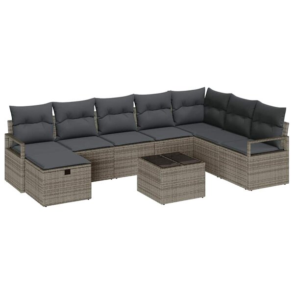 vidaXL Ensemble de canapé de jardin 9 Pièces Gris Poly rotin