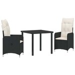 vidaXL Ensemble de salle à manger de jardin de 3 pièces avec coussins en rotin synthétique noir