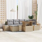 vidaXL Ensemble de Salle à Manger de Jardin 7 Pièces avec Coussins Beige Rattan Acacia