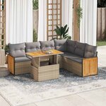 vidaXL Salon de jardin avec coussins 7 Pièces beige résine tressée acacia