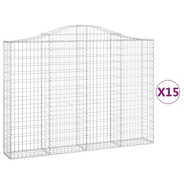vidaXL Paniers à gabions arqués 15 Pièces 200x30x140/160 cm Fer galvanisé
