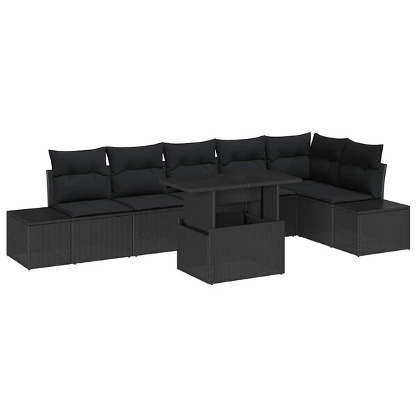 vidaXL Ensemble de canapé de jardin avec coussin 7 Pièces Noir
