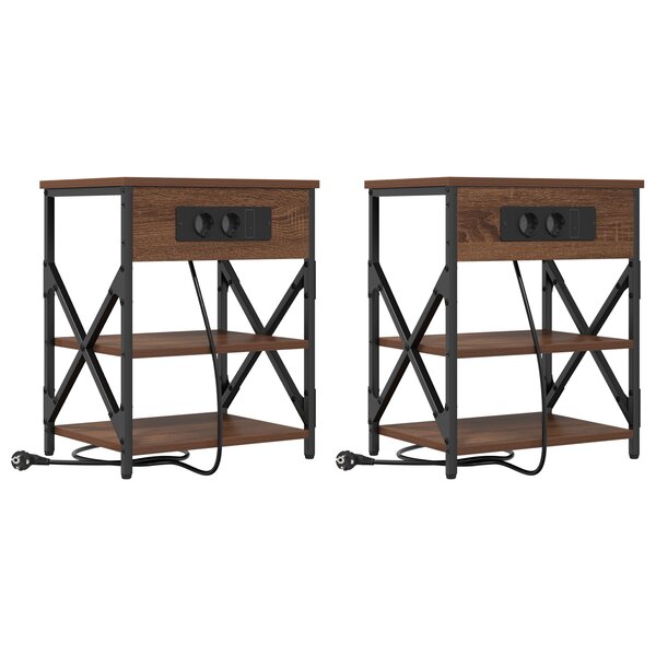 vidaXL Table de nuit avec station de chargement 2 Pièces Chêne marron