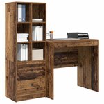 vidaXL Bureau avec tiroir avec étagère avec stockage 2 Pièces Bois ancien