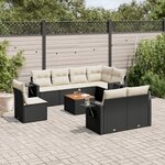 vidaXL Salon de jardin 9 Pièces avec coussins noir résine tressée