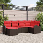 vidaXL Ensemble de canapé de jardin 6 Pièces Marron et rouge Poly rotin