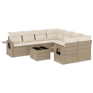 vidaXL Salon de jardin avec coussins 9 Pièces beige résine tressée