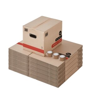 Pack and Move - Lot 50 Cartons Déménagement Livres Premium - 40 X 30 X 30 Cm - Extrême Résistance 30 KG - Double Épaisseur - 3 Adhésifs Offerts