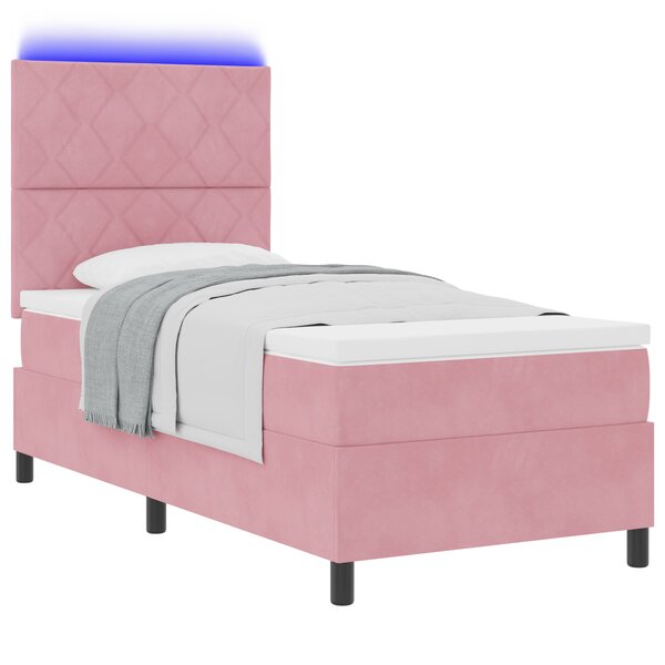 vidaXL Lit à ressort avec matelas et LED Rose 90x200 cm Velours