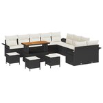 vidaXL Set de Canapés de Jardin 14 pièces avec coussins noirs en poly rattan et acacia.