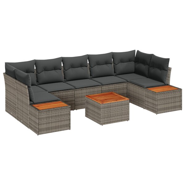 vidaXL Canapé de jardin 8 pièces avec des coussins gris en rotin synthétique et en acacia