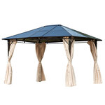 Pavillon de jardin tonnelle rigide dim. 3 65L x 3l x 2 7H m rideaux latéraux anti-UV beige acier noir polycarbonate