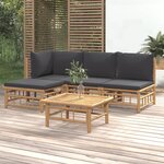 vidaXL Salon de jardin 5 Pièces avec coussins gris foncé bambou