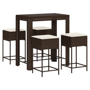 vidaXL Ensemble de bar de jardin avec coussins 5 Pièces marron poly rotin