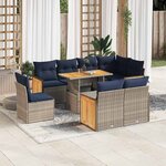 vidaXL Salon de jardin avec coussins 9 Pièces gris résine tressée acacia