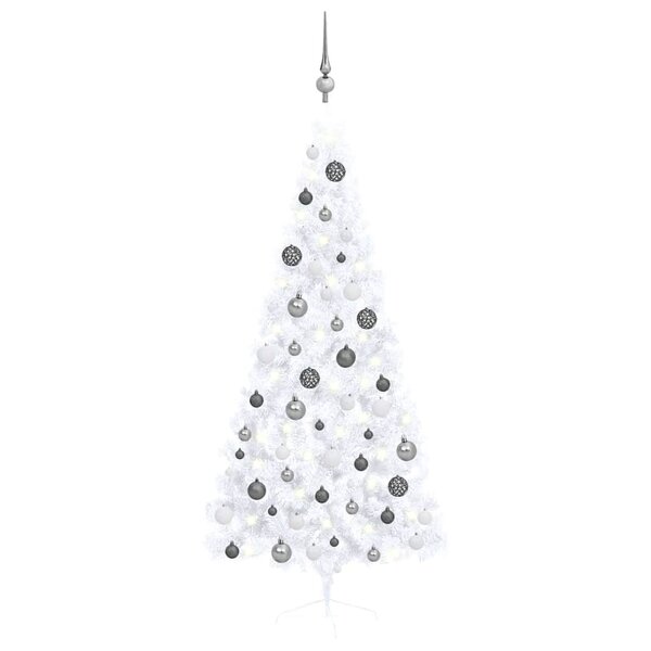 vidaXL Demi-arbre de Noël artificiel pré-éclairé et boules blanc 180cm