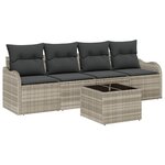 vidaXL Canapé de jardin 5 pièces avec coussins gris clair en poly rotin