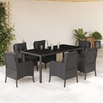 vidaXL Ensemble à manger de jardin coussins 7Pièces Noir Résine tressée