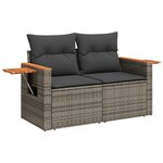 vidaXL Canapé de jardin 9 pièces avec coussins en poly rattan gris et acacia
