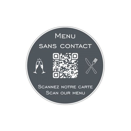 Menu sans contact personnalisé format rond QR Code - Présentation menu hôtel restaurant sans contact - Couleur gris