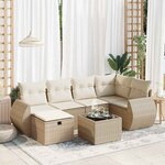 vidaXL Salon de jardin avec coussins 7 Pièces beige résine tressée