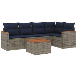 vidaXL Salon de jardin 6 Pièces avec coussins gris résine tressée