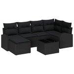 vidaXL Ensemble de canapé de jardin avec coussin 7 Pièces Noir Poly rotin