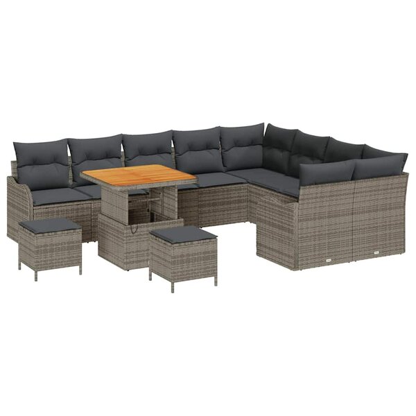 vidaXL Ensemble de canapé de jardin avec coussin 12 Pièces Gris