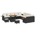 Ensemble de canapé de jardin 13 pièces avec coussins Noir Poly Rattan Acacia