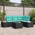 vidaXL Ensemble de canapé de jardin Noir et turquoise polyrotin