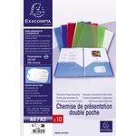 Sachet de 10 chemises double poche polypropylène souple 20x100e - A4xA3 EXACOMPTA