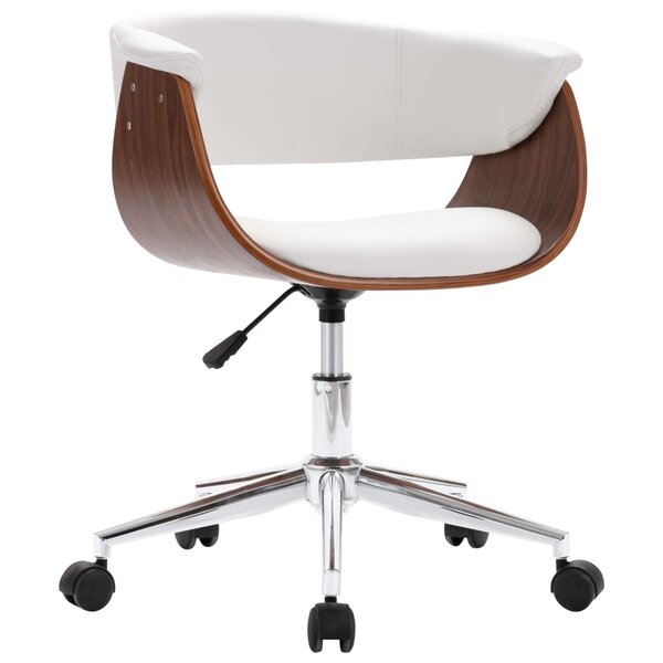 Chaise fauteuil siège pivotante de bureau informatique étude bois courbé et similicuir noir 02_0024084
