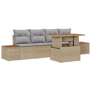 vidaXL Ensemble de salle à manger de jardin 5 pièces avec coussins en poly rotin beige et acacia