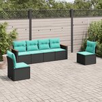 vidaXL Salon de jardin 6 Pièces avec coussins noir résine tressée