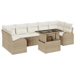 Canapé de jardin 8 pièces avec coussins en rotin poly beige