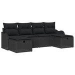 Canapé de jardin 6 pièces avec coussins en rotin poly noir
