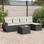vidaXL Salon de jardin 6 Pièces avec coussins noir résine tressée