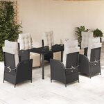vidaXL Ensemble à manger de jardin coussins 7Pièces Noir Résine tressée
