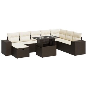 vidaXL Salon de jardin avec coussins 9 Pièces marron résine tressée
