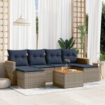 vidaXL Salon de jardin 7 Pièces avec coussins gris résine tressée