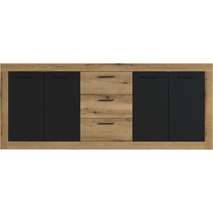 Buffet style industrile en mélaminé chêne et noir 4 portes + 3 tiroirs - 206 x 45 x 83 5 cm
