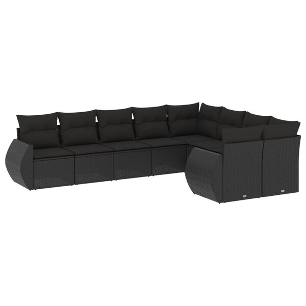 vidaXL Salon de jardin 9 Pièces avec coussins noir résine tressée