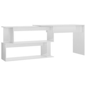 Bureau table poste de travail meuble d'ordinateur informatique étude d'angle brillant 200 x 50 x 76 cm bois d’ingénierie blanc 02_0023669