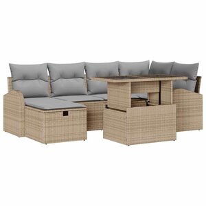 vidaXL Ensemble de canapé de jardin 7 Pièces Beige Poly rotin