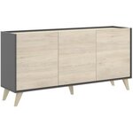 Buffet - Bois clair et graphite - Contemporain - 3 portes - NESS - L 155 x P 43 x H 75 cm