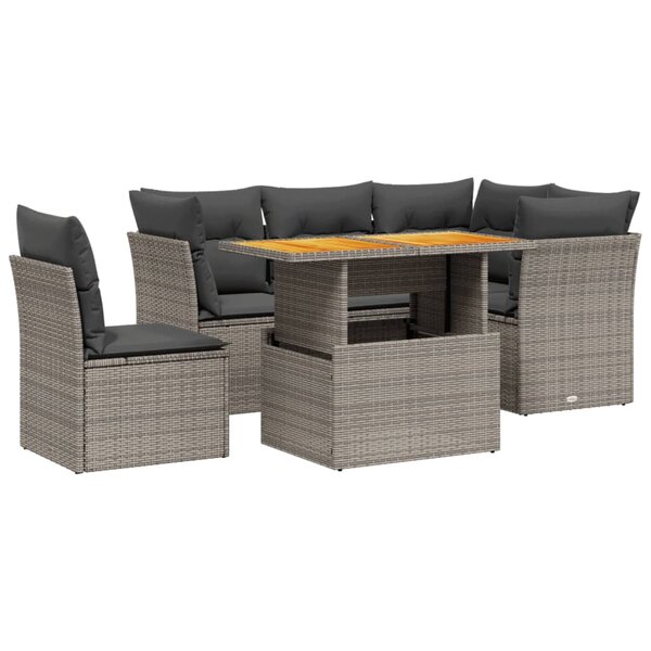 vidaXL Salon de jardin 5 Pièces avec coussins gris résine tressée
