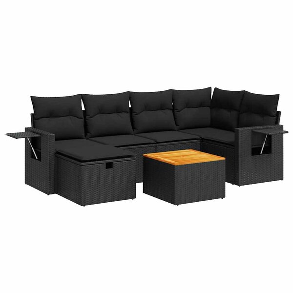 vidaXL Salon de jardin 7 Pièces avec coussins noir résine tressée
