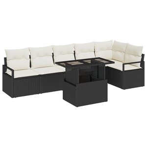 Set de Canapé de Jardin vidaXL 7 pièces avec Coussins Noir Poly Rotin