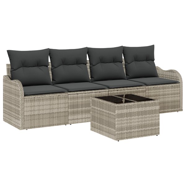 vidaXL Canapé de jardin 5 pièces avec coussins gris clair en poly rotin